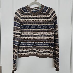 VTG Marsh Landing Sweater‎ Medium Geometric Fair Isle Nordic Cotton Ramie GUC